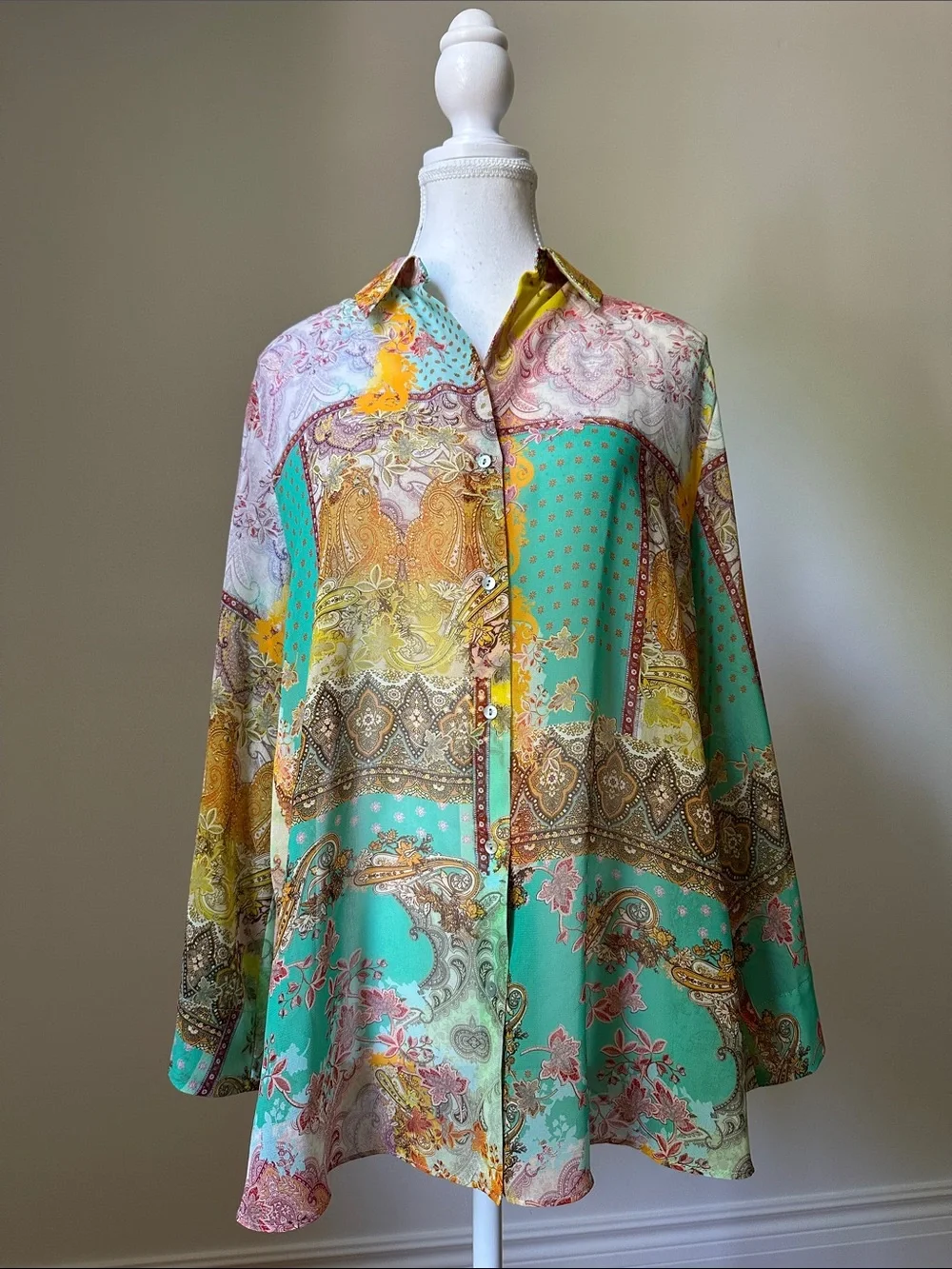 ZARA Colourful Patchwork Boho Paisley Festival Sheer Oversized Blouse Small - Picture 5 of 8